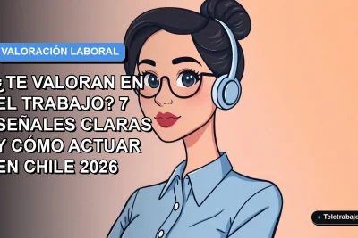 Ilustración vectorial plana de una trabajadora remota con blusa azul y pelo recogido, mirando pensativa a la derecha, sobre fondo degradado azul y blanco. Espacio negativo a la izquierda.