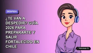 Ilustración vectorial plana de una mujer profesional chilena con expresión resiliente, sobre fondo degradado lavanda. Concepto de preparación ante un despido.