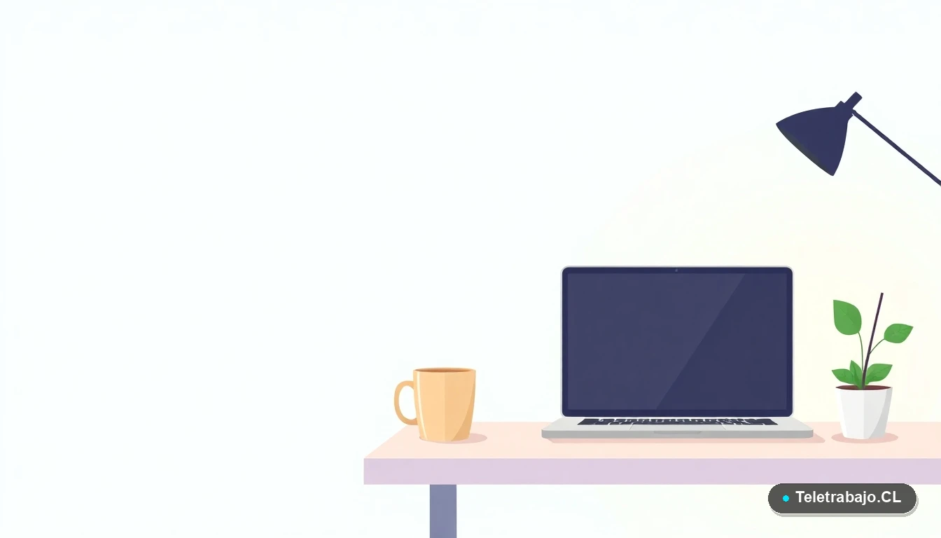 Escritorio moderno y ordenado de home office con laptop cerrada, planta suculenta y taza de café, listo para el fin de la jornada laboral.