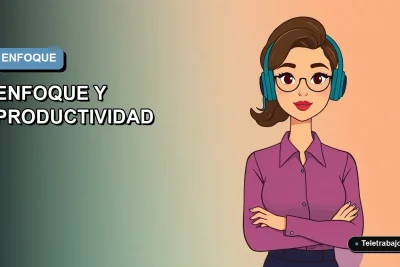 Ilustración plana de mujer profesional trabajando de forma remota con técnicas de concentración, fondo degradado azul y verde.