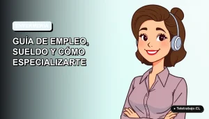 Ilustración plana de una técnica en enfermería chilena sonriente, con fondo degradado azul claro, estilo corporativo moderno.