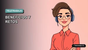 Ilustración vectorial plana de estilo premium que representa el teletrabajo en Chile para 2026, con un fondo degradado y un trabajador moderno.