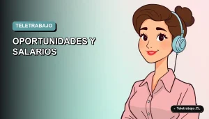 Ilustración plana vectorial de una mujer trabajando remotamente como digitadora, con fondo degradado azul verdoso.