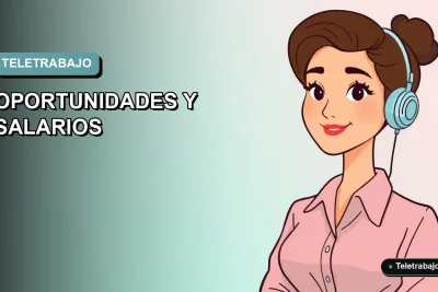 Ilustración plana vectorial de una mujer trabajando remotamente como digitadora, con fondo degradado azul verdoso.