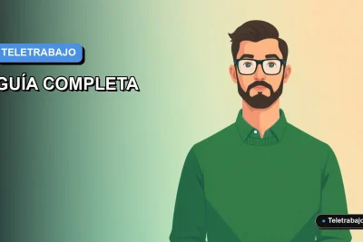 Ilustración vectorial plana de un hombre trabajando como teleoperador desde casa, con fondo degradado azul y espacio negativo, estilo Corporate Memphis.