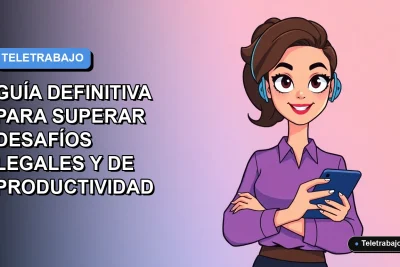 Ilustración plana corporativa de mujer profesional trabajando remotamente con celular, fondo degradado azul y lila, estilo startup tecnológica moderna.