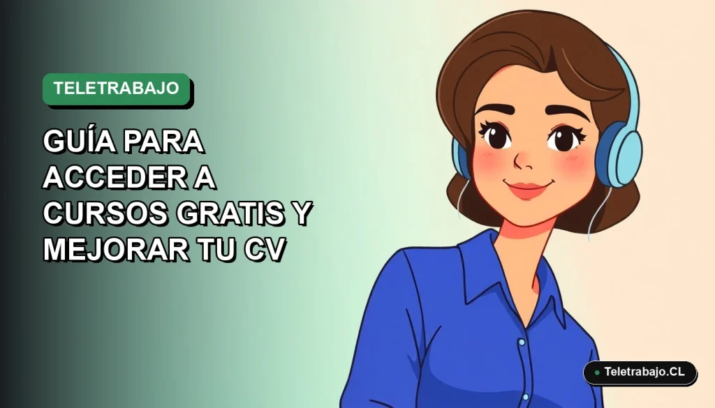 Ilustración plana corporativa de una mujer profesional de teletrabajo con fondo degradado verde, representando los cursos de inglés SENCE 2026 para mejorar el currículum.