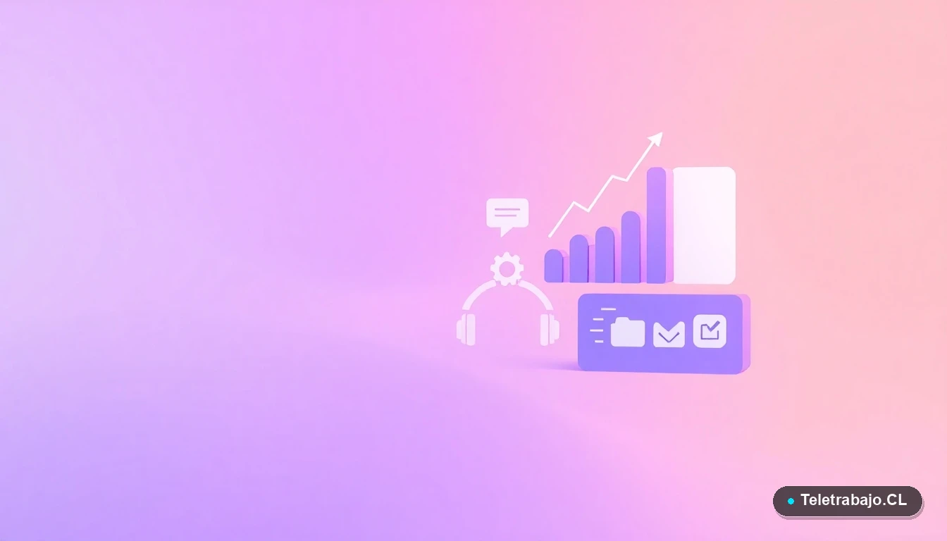 Elementos de interfaz de usuario abstractos y modernos, como gráficos y carpetas flotantes, sobre un fondo lavanda, representando productividad y organización digital.