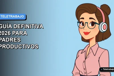 Ilustración vectorial plana de una mujer chilena trabajando en teletrabajo con estilo corporativo moderno, fondo degradado azul.