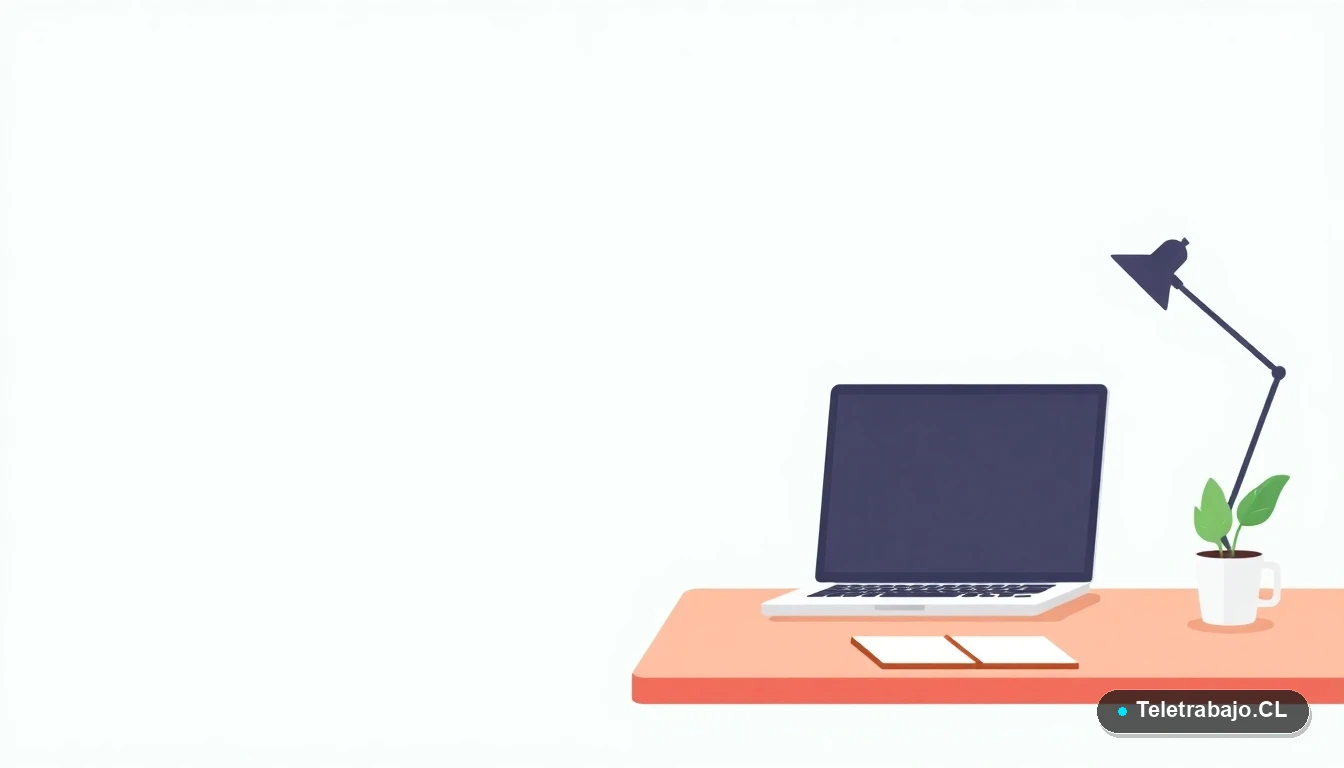 Escritorio moderno minimalista para teletrabajo en casa, con laptop, café y planta, ilustración vectorial plana con fondo degradado verde menta.