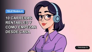 Ilustración vectorial plana de una mujer profesional trabajando desde casa en 2026, estilo Corporate Memphis, sobre fondo degradado azul y lila.