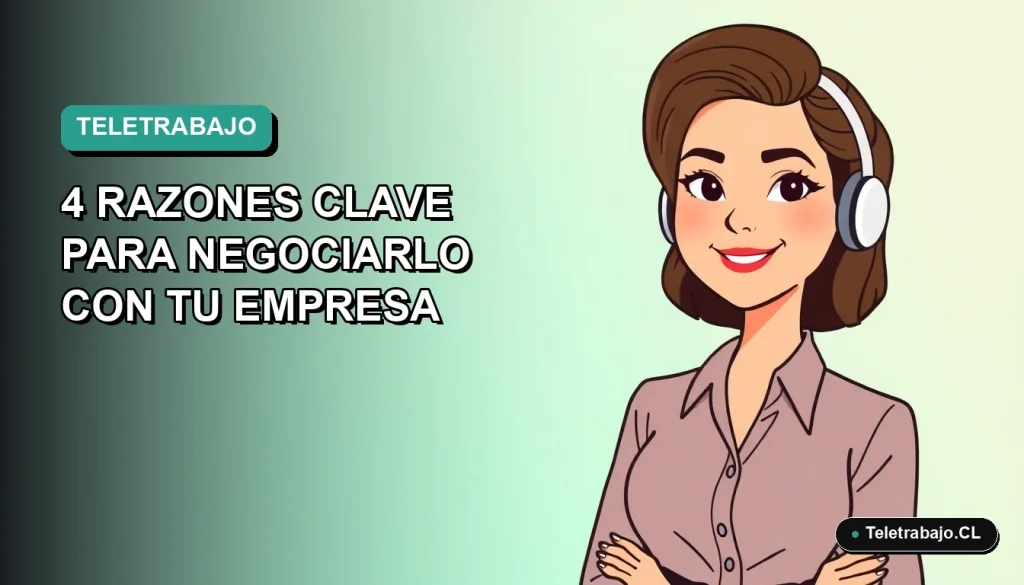 Ilustración plana corporativa de una mujer profesional chilena trabajando remotamente desde su casa, con fondo degradado azul verdoso.