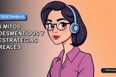 Ilustración vectorial plana de una mujer profesional chilena trabajando remotamente en 2026, con fondo degradado azul y espacio negativo a la izquierda.