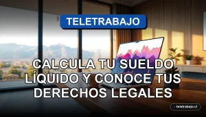 Calculadora de sueldo líquido y derechos legales para el teletrabajo en Chile 2026 en un escritorio moderno.