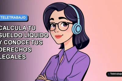 Ilustración vectorial plana de una mujer profesional trabajando desde casa, con un fondo de gradiente azul y naranja. Representa el teletrabajo en Chile.