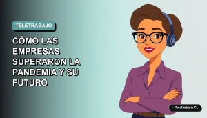 Ilustración vectorial plana de una mujer profesional chilena trabajando remotamente en 2026, con fondo degradado suave.