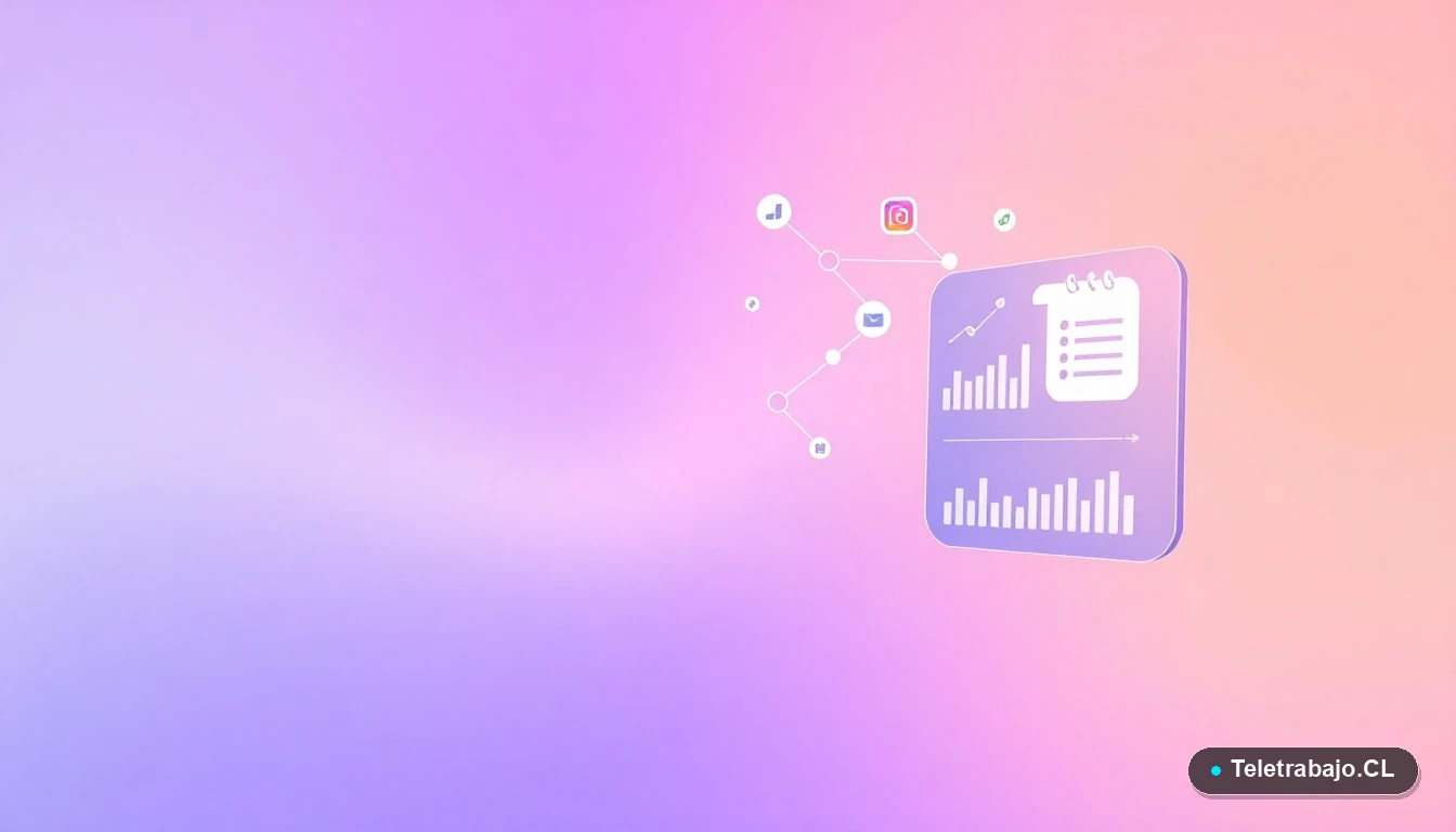 Elementos de interfaz de usuario abstractos y modernos que representan productividad y tecnología para el teletrabajo.