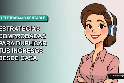 Ilustración plana vectorial de mujer profesional chilena trabajando desde casa en 2026, con fondo degradado azul verdoso. Representa el teletrabajo y crecimiento de ingresos.