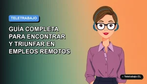 Ilustración plana vectorial de una mujer profesional chilena trabajando de forma remota en 2026, con fondo degradado azul y naranja.