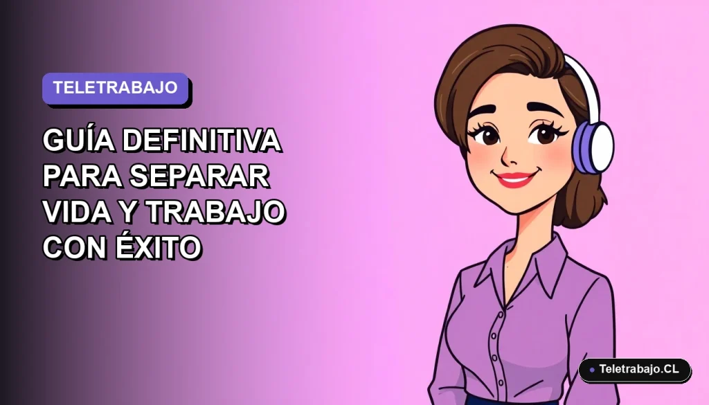 Ilustración vectorial plana de mujer profesional chilena sonriendo, fondo con gradiente suave lavanda, concepto de teletrabajo y balance vida-trabajo 2026.