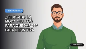 Ilustración plana corporativa de un trabajador remoto masculino en estilo moderno, sobre un fondo degradado azul y gris.