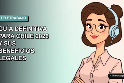 Ilustración plana corporativa de una mujer profesional trabajando remotamente con un fondo de gradiente suave, representando el teletrabajo en la naturaleza en Chile.