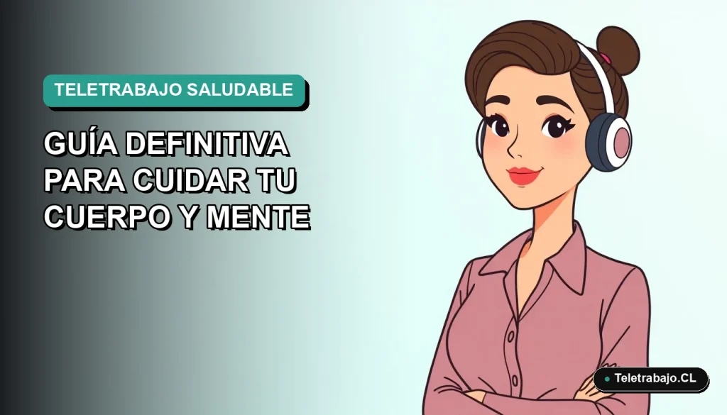 Ilustración plana vectorial de una mujer profesional chilena trabajando remotamente en 2026, con fondo degradado azul verdoso.