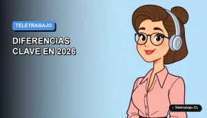 Ilustración plana corporativa de una mujer profesional trabajando de forma remota, con fondo degradado azul y espacio negativo.