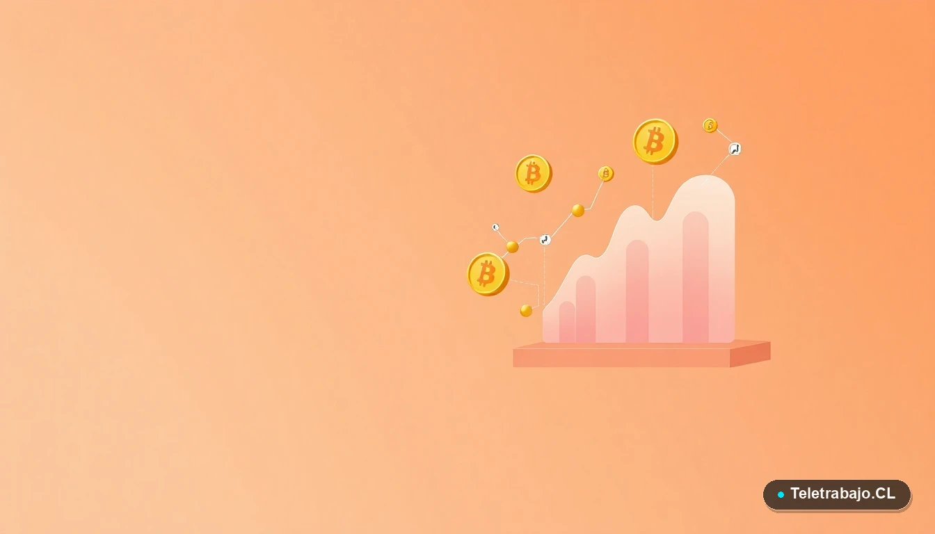 Interfaz de usuario abstracta con gráficos, íconos de carpetas y símbolos de Bitcoin flotantes, representando el análisis de criptomonedas, estilo ilustración vectorial plana.