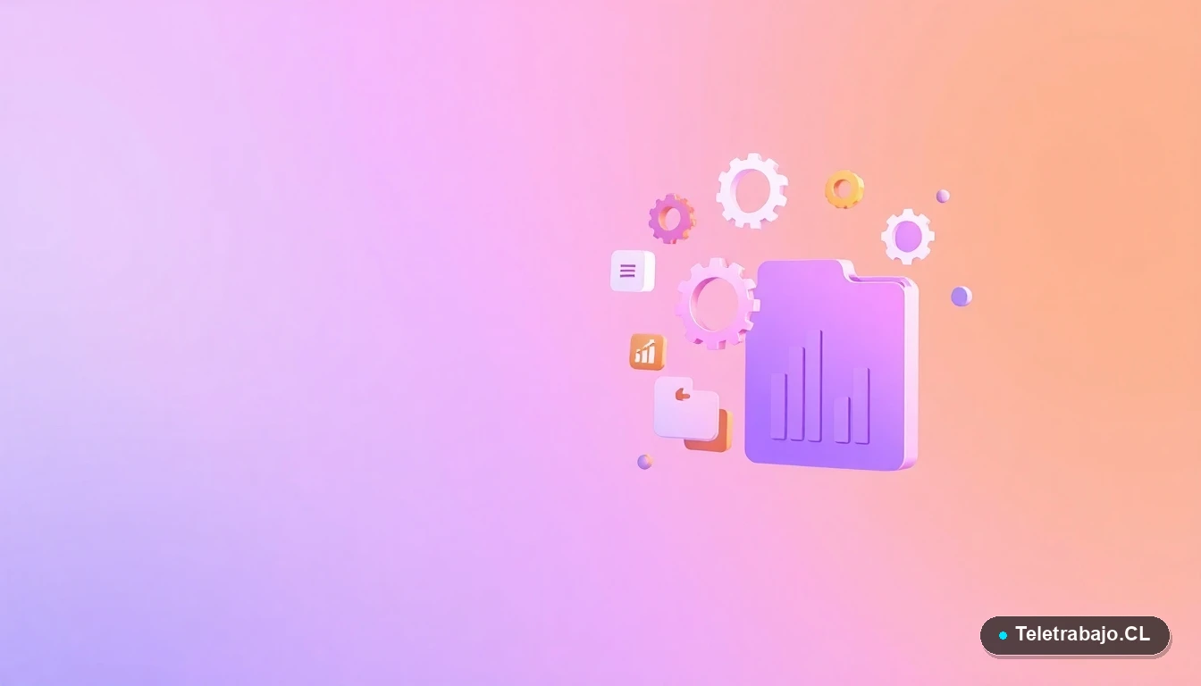 Composición abstracta de interfaz de usuario con gráficos y iconos flotantes, ilustración vectorial plana sobre fondo degradado lila.