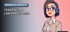 Ilustración vectorial plana de estilo premium que representa las tendencias laborales futuras en Chile, con un fondo de gradiente suave y un profesional en el extremo derecho.