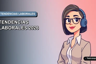Ilustración vectorial plana de estilo premium que representa las tendencias laborales futuras en Chile, con un fondo de gradiente suave y un profesional en el extremo derecho.