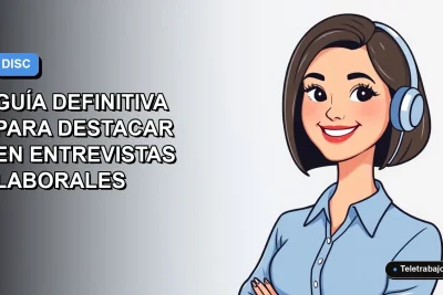 Ilustración vectorial plana de una mujer profesional chilena con blusa azul y corte de pelo bob, sonriendo, sobre fondo degradado azul y blanco, representando el test de personalidad DISC para entrevistas laborales.