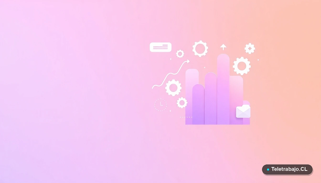 Composición abstracta de interfaz de usuario con gráficos, engranajes y carpetas flotantes en tonos lavanda y durazno, sobre fondo degradado, concepto de habilidades técnicas para el sector social.