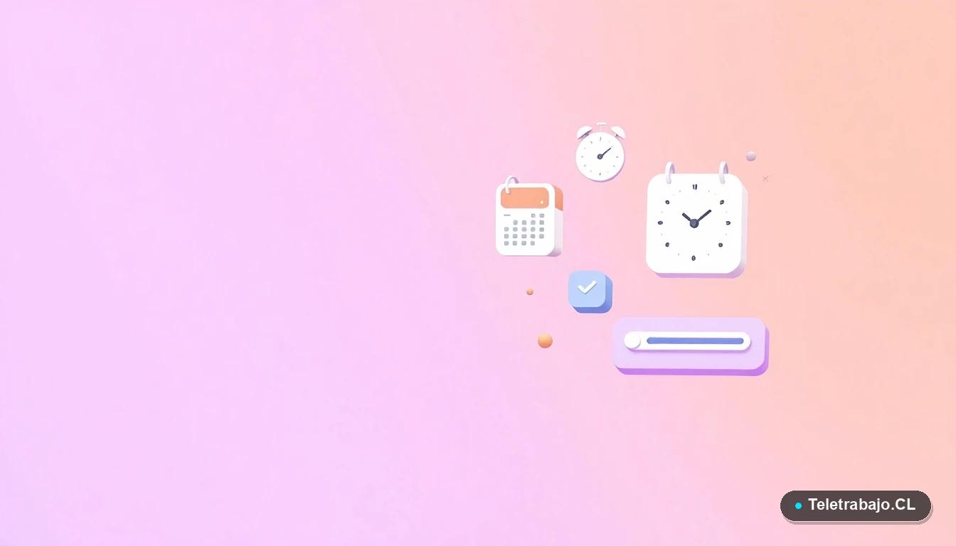 Elementos de interfaz de usuario abstractos y minimalistas en estilo vectorial, que simbolizan la planificación de tiempo y productividad, sobre un fondo degradado de colores suaves.