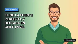 Ilustración plana vectorial de un hombre profesional chileno con suéter verde, destacando la importancia de la tipografía en un currículum vitae moderno.