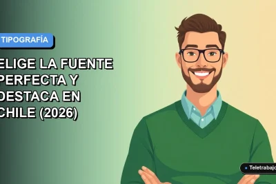 Ilustración plana vectorial de un hombre profesional chileno con suéter verde, destacando la importancia de la tipografía en un currículum vitae moderno.