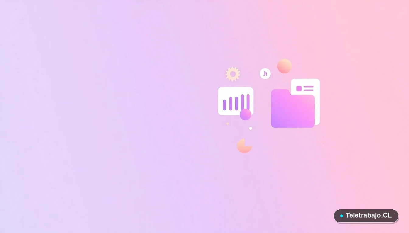 Composición abstracta de interfaz de usuario con gráficos y iconos flotantes, sobre fondo degradado lila y gris, representando conceptos legales y procesos digitales.