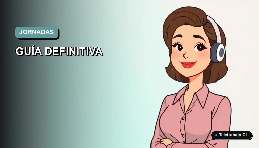 Ilustración plana corporativa de una trabajadora remota feliz, con fondo degradado azul verdoso, sobre tipos de jornada laboral en España.