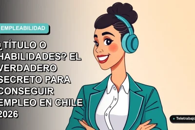 Ilustración vectorial plana de una mujer profesional chilena sonriente, con camisa blanca y chaqueta azul, sobre fondo degradado azul verdoso. Espacio negativo a la izquierda.