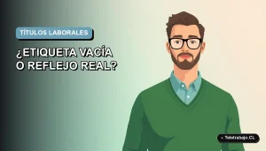 Ilustración plana corporativa de un hombre de teletrabajador con suéter verde, sobre un fondo degradado azul grisáceo. Espacio negativo a la izquierda.