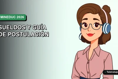 Ilustración vectorial plana de una mujer profesional trabajando de forma remota, con fondo degradado verde, representando oportunidades laborales en el Ministerio de Educación de Chile.