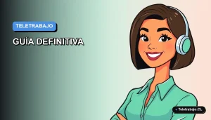 Ilustración plana de mujer profesional trabajando desde casa en estilo moderno, con fondo degradado azul y espacio negativo.