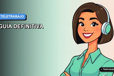 Ilustración plana de mujer profesional trabajando desde casa en estilo moderno, con fondo degradado azul y espacio negativo.