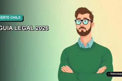 Ilustración vectorial plana de un trabajador masculino con suéter verde y camisa, sobre fondo degradado azul verdoso, representando dudas laborales durante un ERTE en Chile.