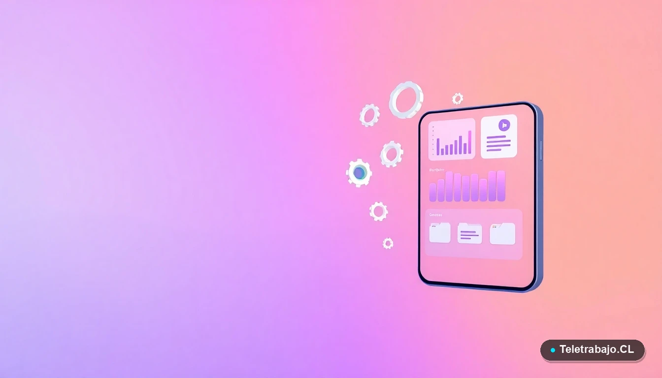 Elementos de interfaz de usuario abstractos y geométricos flotando, ilustrados en estilo vectorial plano, sobre fondo degradado lavanda.