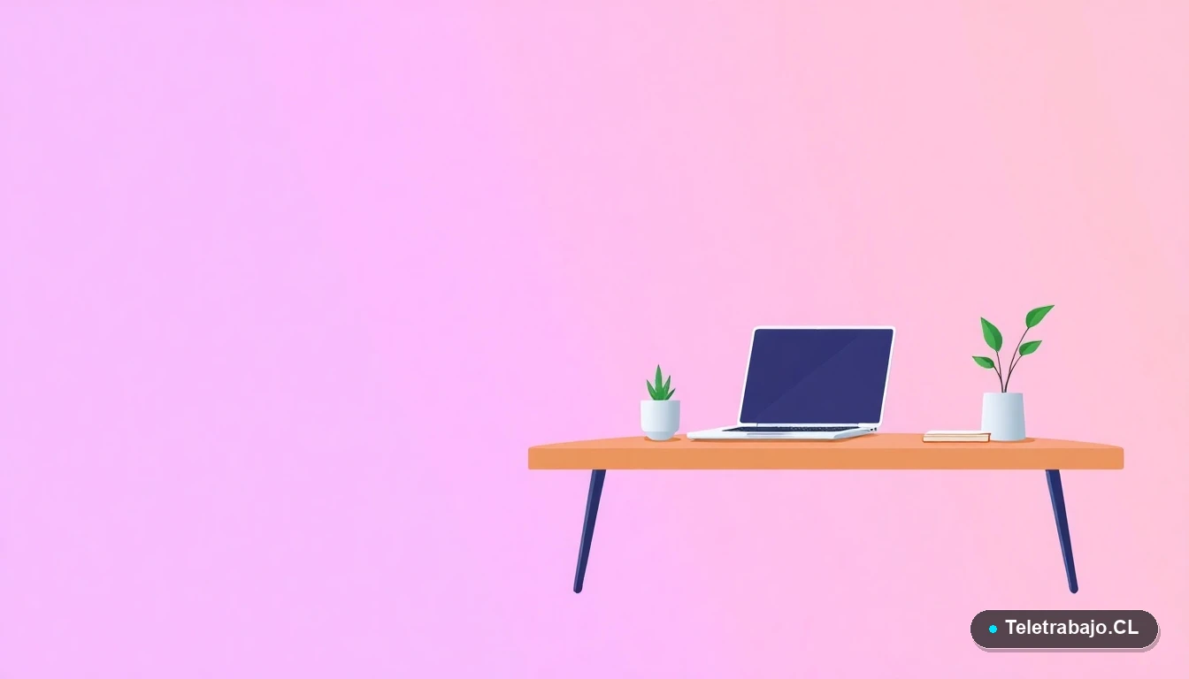 Escritorio moderno minimalista con laptop y elementos de trabajo, representando un espacio de estudio y trabajo flexible, ilustración plana.