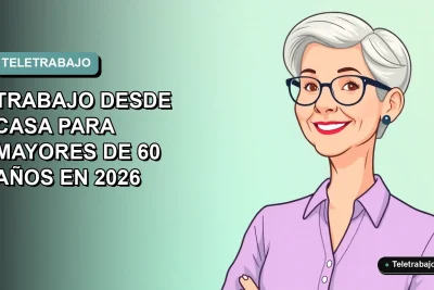 Ilustración plana vectorial de mujer mayor de 60 años trabajando desde casa en 2026, estilo moderno y profesional.