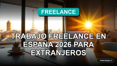 Portada: Profesional freelance trabajando desde su oficina en casa en España con vista a la ciudad, concepto de trabajo remoto 2026.