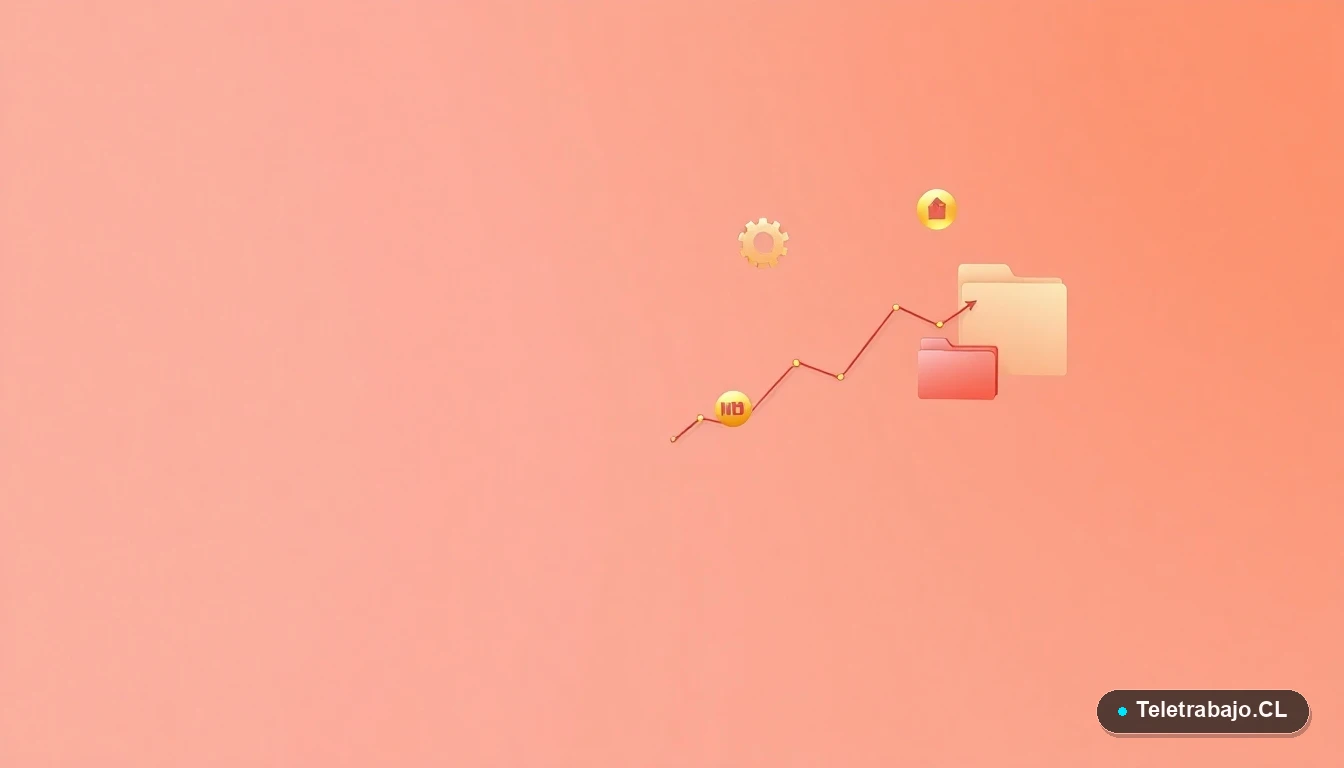 Elementos de interfaz de usuario abstractos y modernos, gráficos y engranajes flotantes, ilustración plana con fondo degradado melocotón.